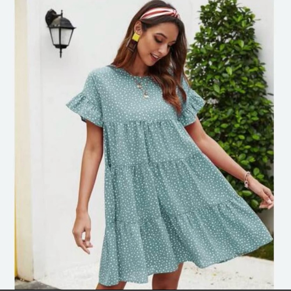 SHEIN Green Polka Dot Mini Dress